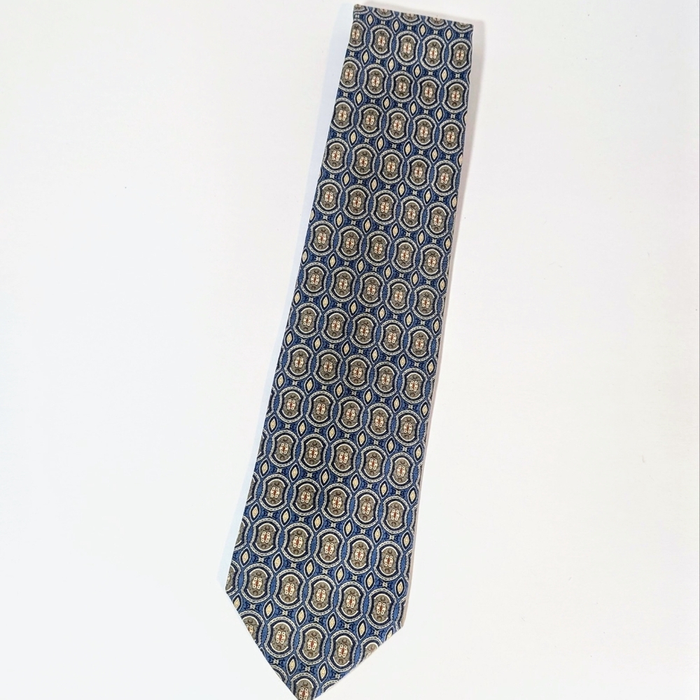 Elegant Blue and Gold Patterned Men's Tie